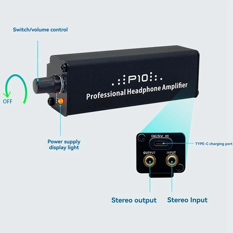 ABHU P10 เครื่องขยายเสียงหูฟังขนาดเล็กพร้อมเอาต์พุต/อินพุต 3.5 มม. เครื่องขยายเสียงหูฟังสเตอริโอ