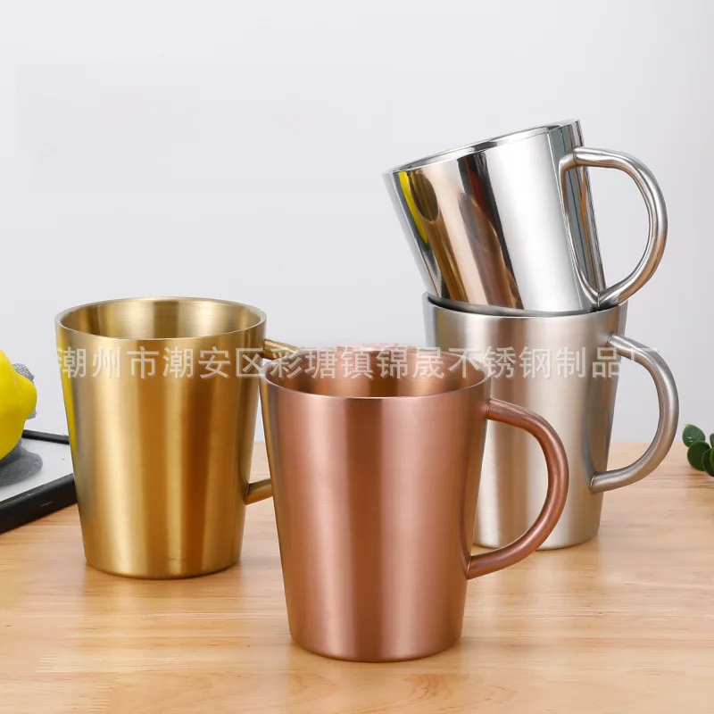 Korean-style 304 stainless steel double-layer mouth cup water cup beer cup coffee cup childrens Cup gift logo home Coffe cup