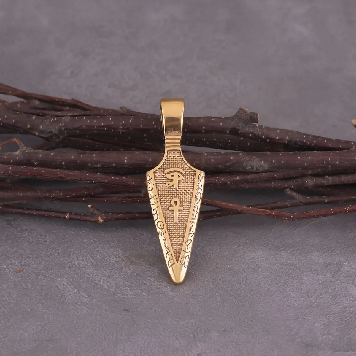 Viking Rune Spear Pendant Necklace Men\'s Punk Hip Hop Stainless Steel Gold Black Color Eye of Horus Amulet Necklace Jewelry