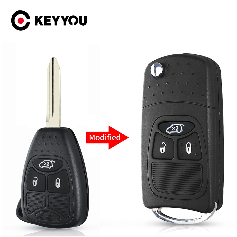 

KEYYOU Modified 3 Buttons Flip Folding Remote Key Shell Case For Chrysler Dodge Jeep Avenger Nitro With Battery Holder