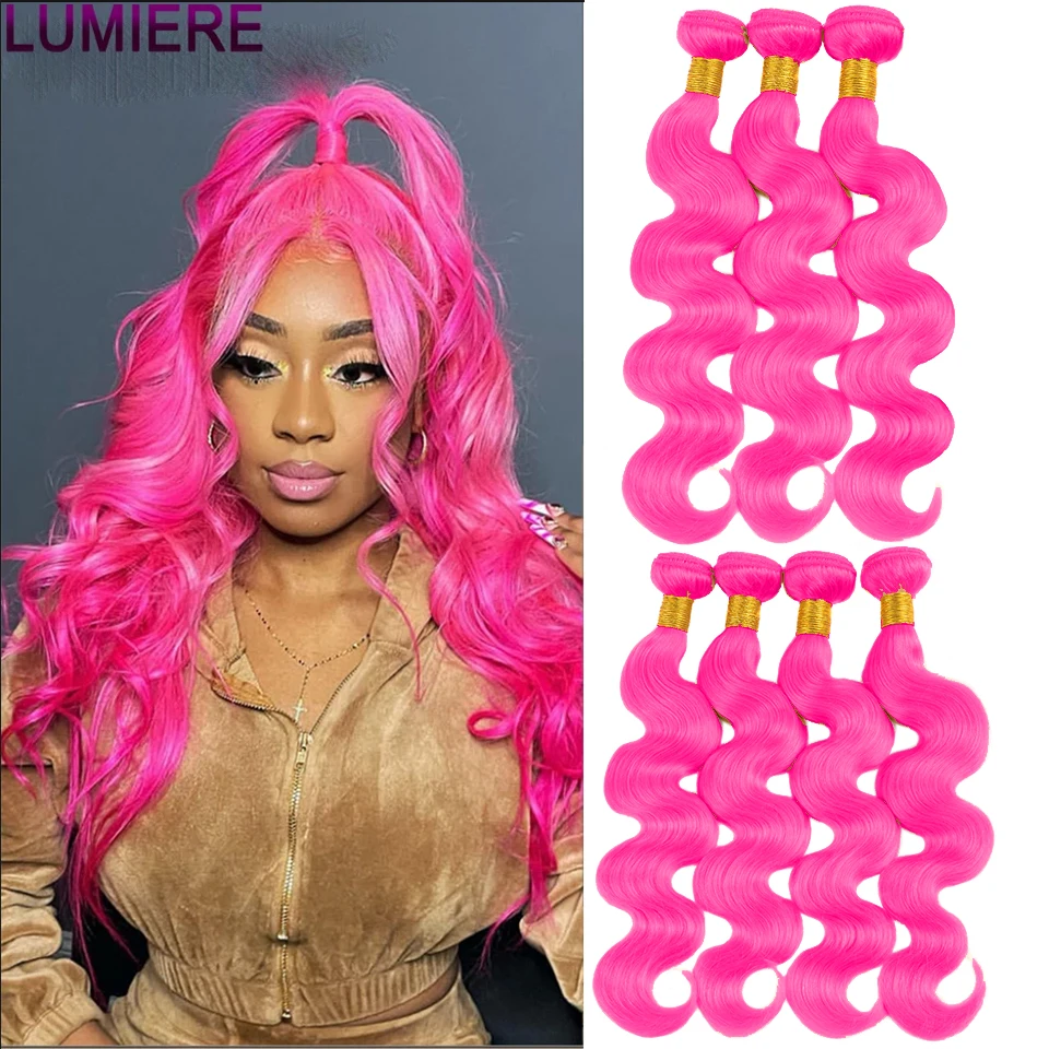 Lumiere Hair 10-30inches 100% Remy Peruvian 1/3/4 Hot Pink Body Wave Machine Double Weft Human Hair Bundles For Black Women