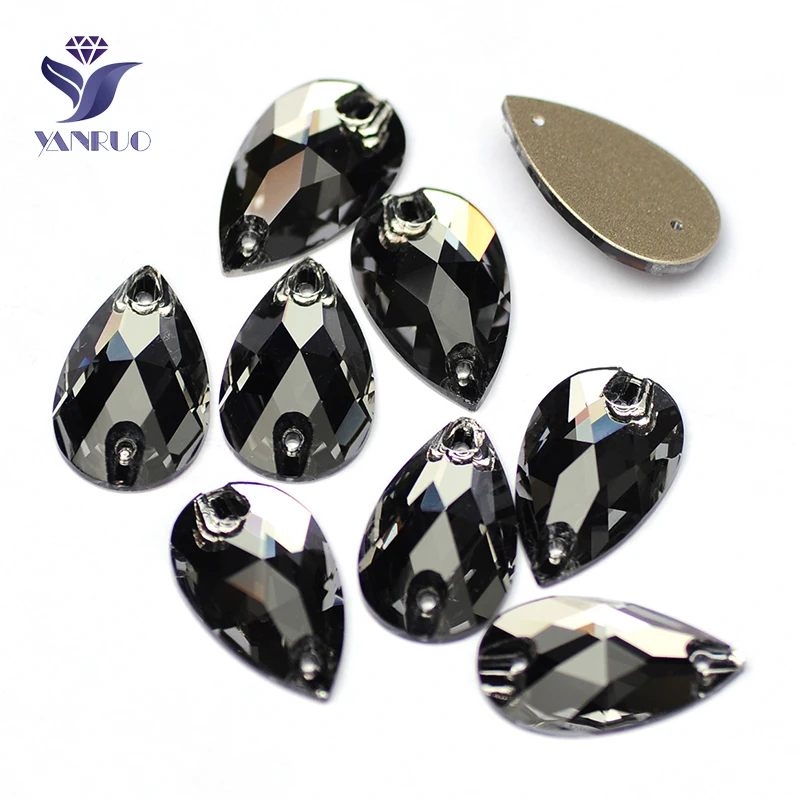 YANRUO 3230 All Sizes Black Diamond Sewing Rhinestone Crystal Teardrop Flat Back Sew On Strass Stones For Clothing