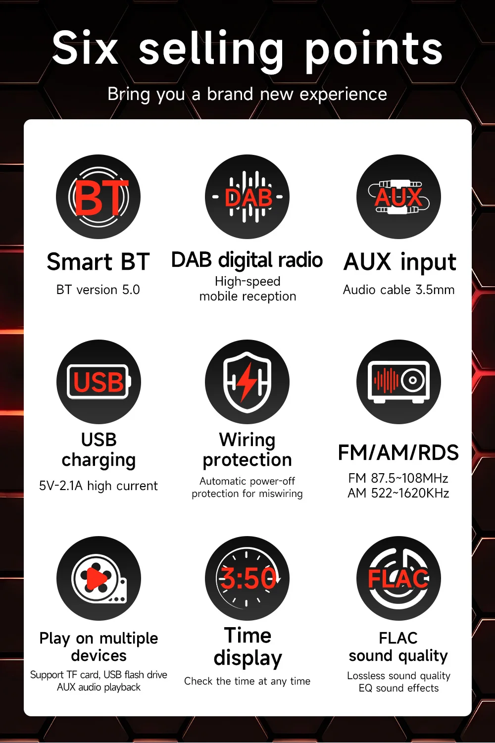 ESSGOO 1 DIN DAB + راديو السيارة العالمي RDS AM FM مزدوج USB بلوتوث Freispreensione SD AUX IN TF مع جهاز التحكم عن بعد #3