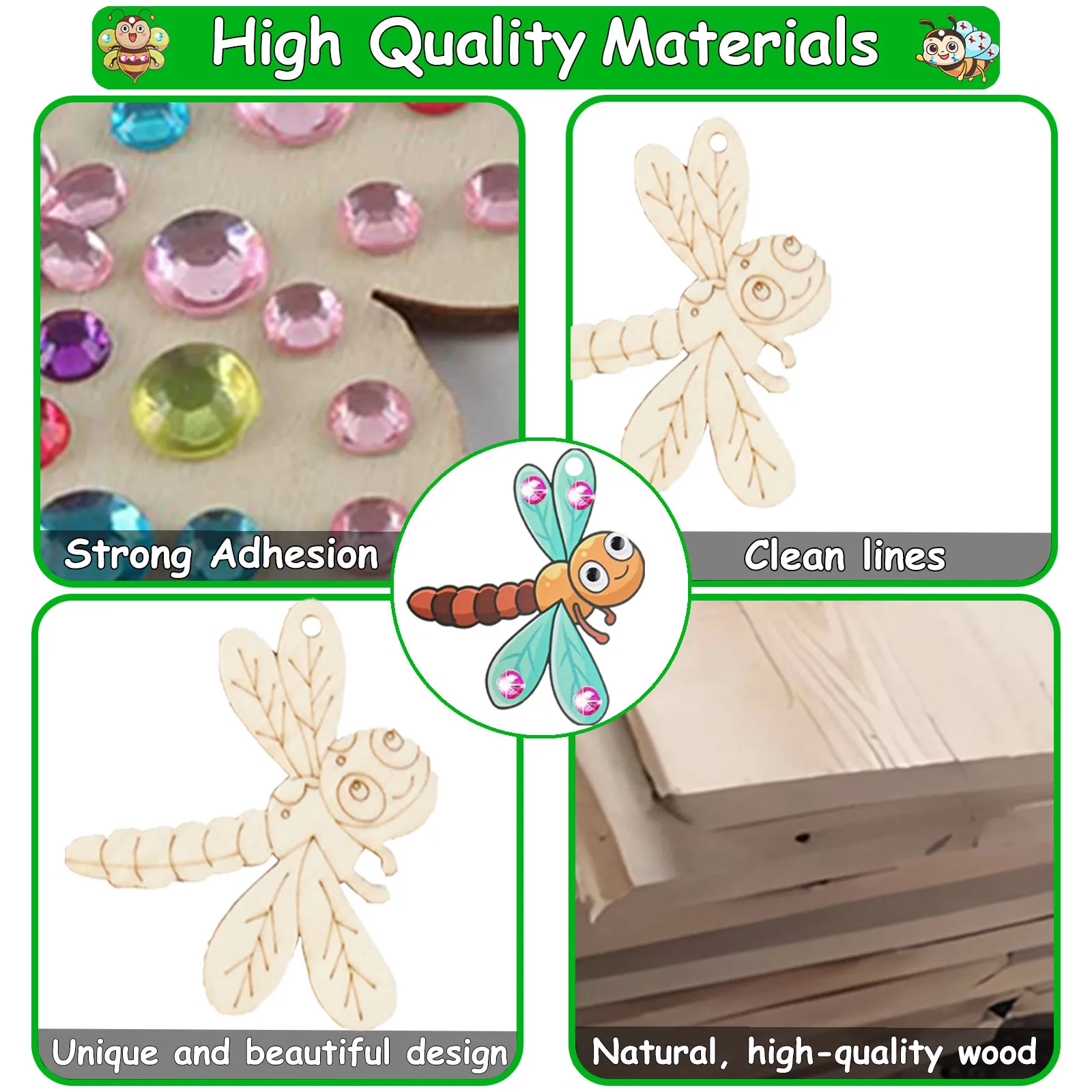 290個の昆虫をテーマにした木製工芸品セット、カラフルな木製工芸品、未完成の工芸品セット、DIY工芸品セット、誕生日プレゼントに最適