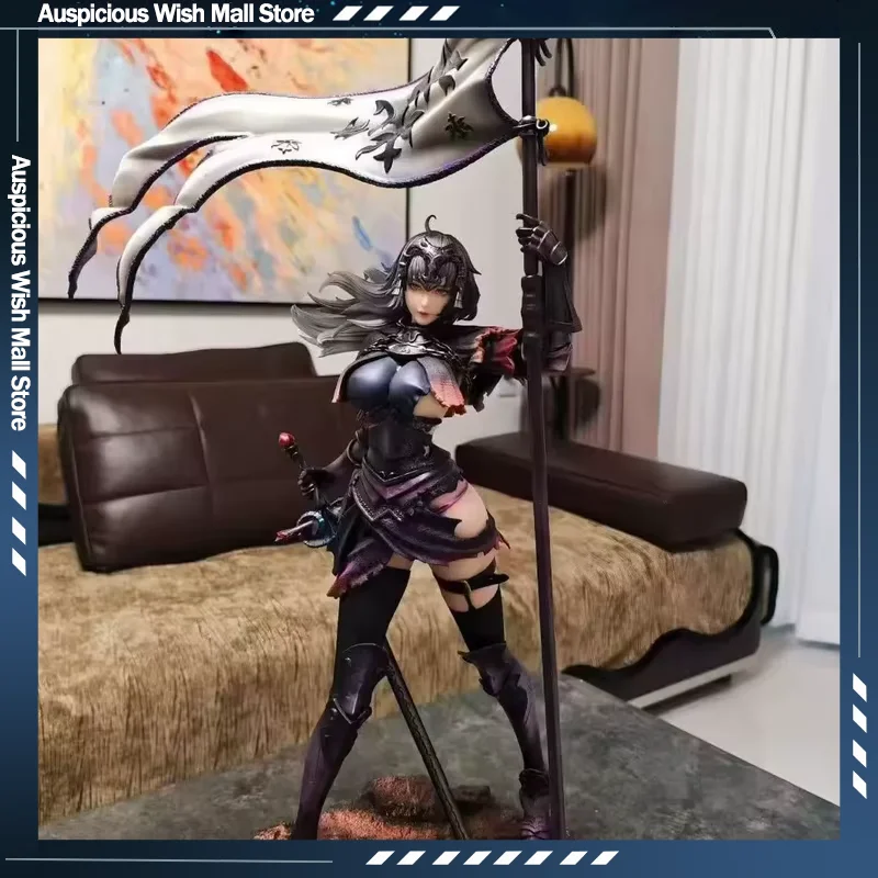 65cm Anime Fate Grand Order Jeanne D'Arc Alter Schwarze Jeanne Doppelköpfige PVC-Figur Statue mit Flaggenbasis Sammlerstück Modell Spielzeug