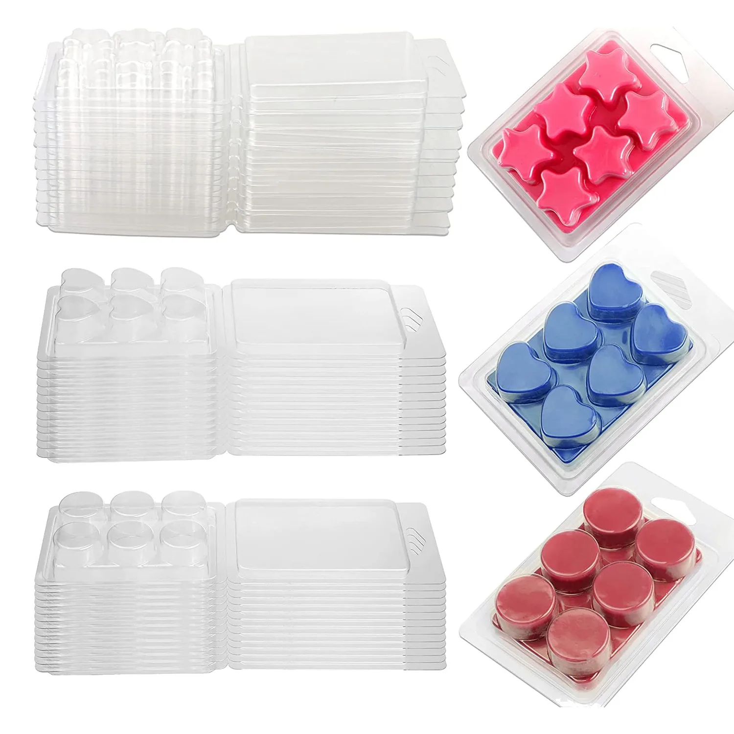 60 Pack Wax Melt Containers-6 Cavity Clear Empty Plastic Wax Melt Molds - Clamshells for Tarts Wax Melts.