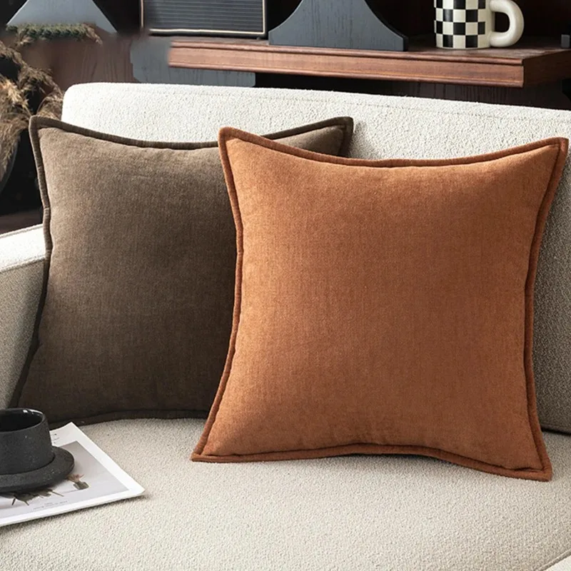 

1 Pc Solid Color Textured Cushion Cover Linen Throw Pillow Case Piped Edge Decorative for Couch Sofa Living Room Decor 40x40