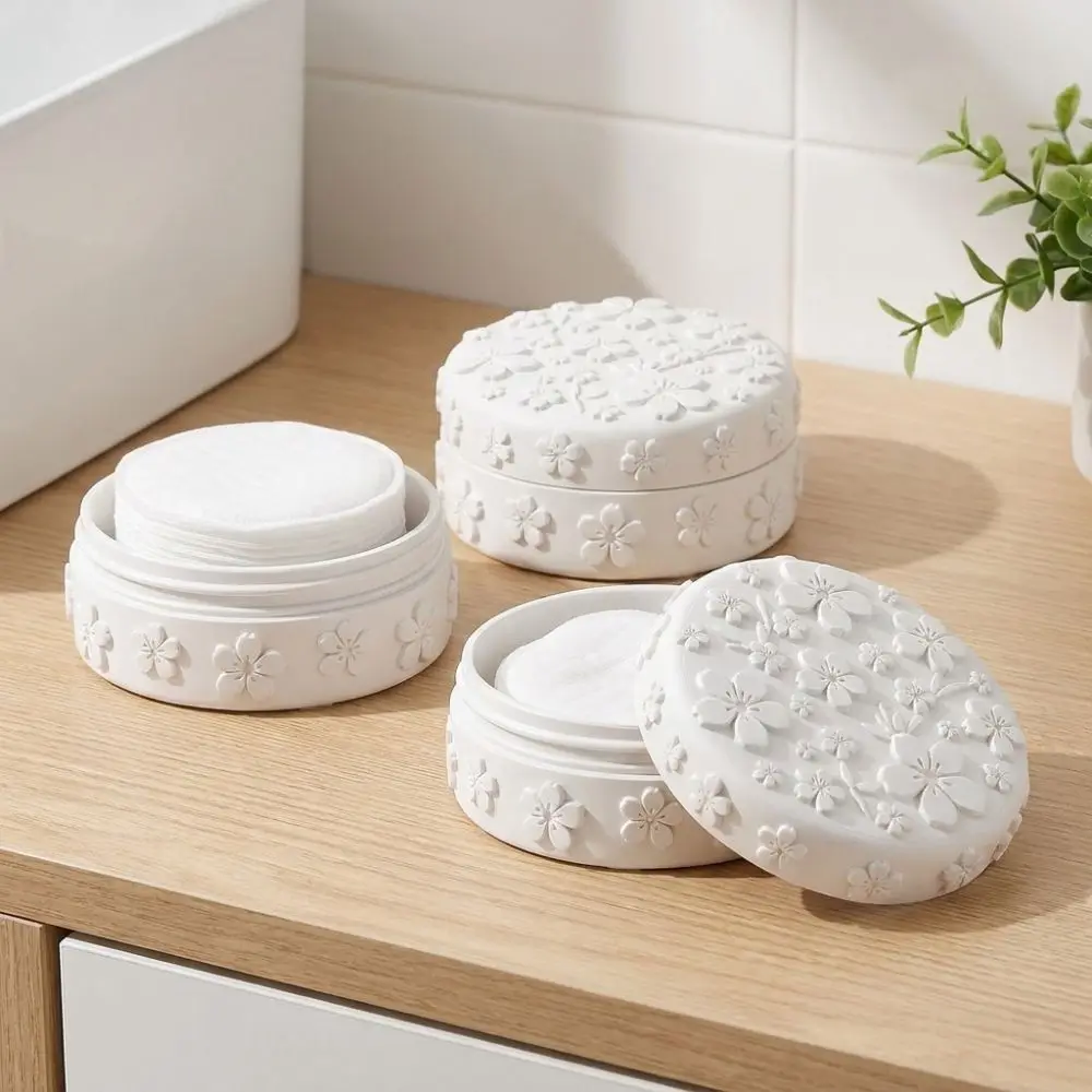 3D Printed Makeup Cotton Storage Box Embossed Cherry Dust-Proof Beauty Storage Jar Round Sealed Aesthetic Cotton Pad Container