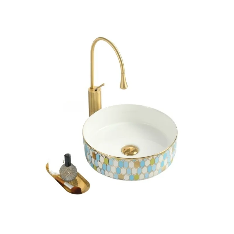 Electroplated Gold Wash Basin Color Gold Flower Basin Light Luxury Gold Basin-image