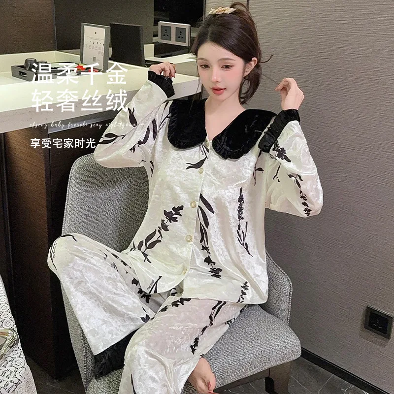 2025 جديد طالب دمية الرقبة منامة المرأة الحلو لطيف نمط غير رسمي طويلة الأكمام ملابس المنزل مجموعة موضة الراحة ملابس أنيقة