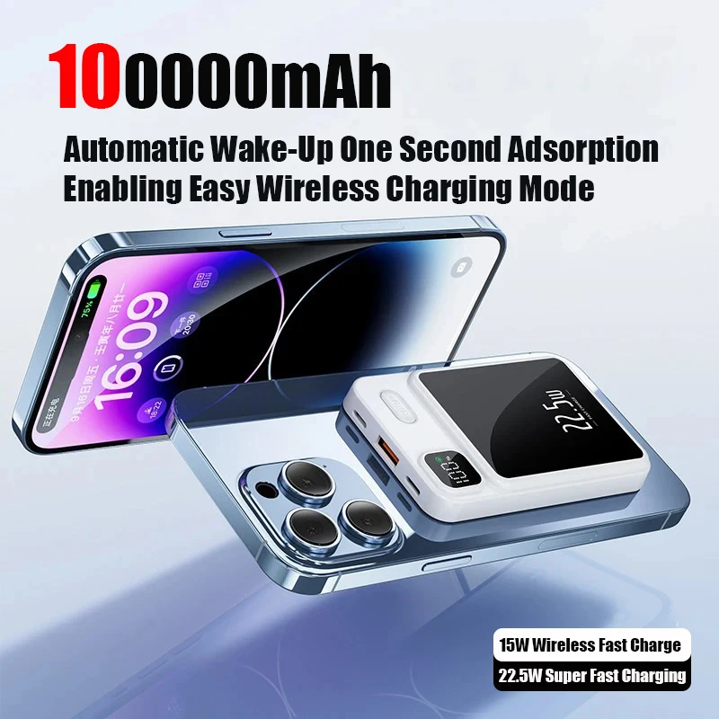 100000mAh XIAOMI High-Capacity Magnetic Charging Mobile Power Support Bidirectional Fast Charging Suitable For Iphone Samsung