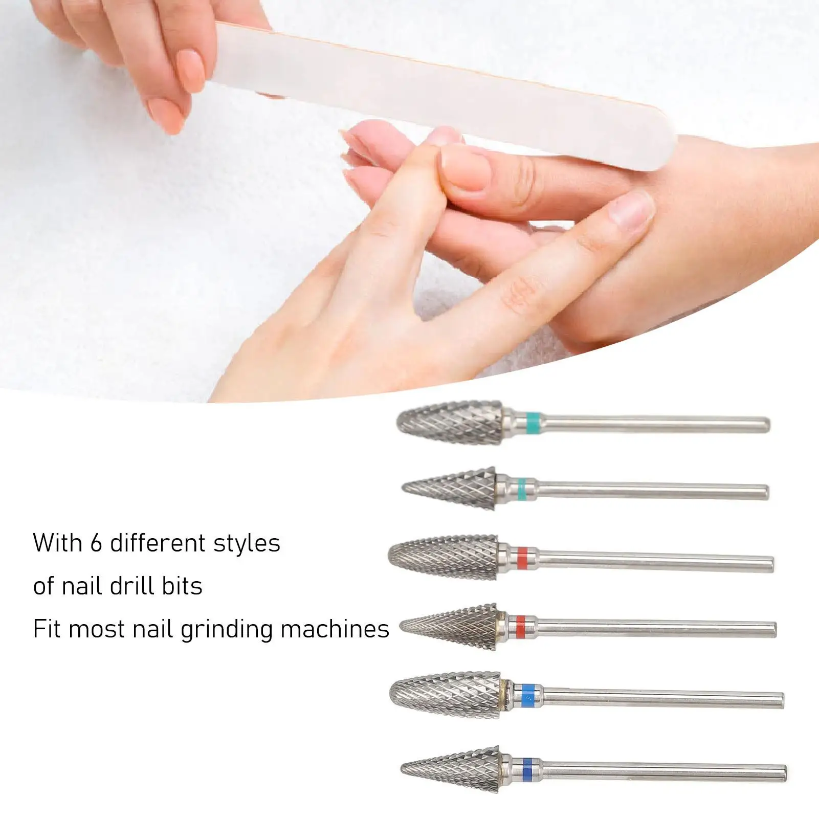 6pcs Tungsten Steel Nail Art Drill Bits for Dead Skin Removal & Polishing - Manicure Accessories