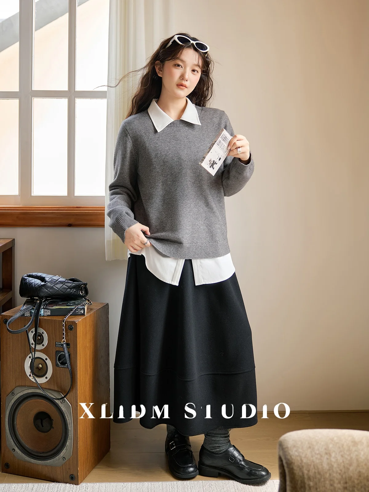 

Женская юбка больших размеров XLIDM: повседневная миди-юбка А-силуэта с эластичной талией и лоскутным дизайном для зимы