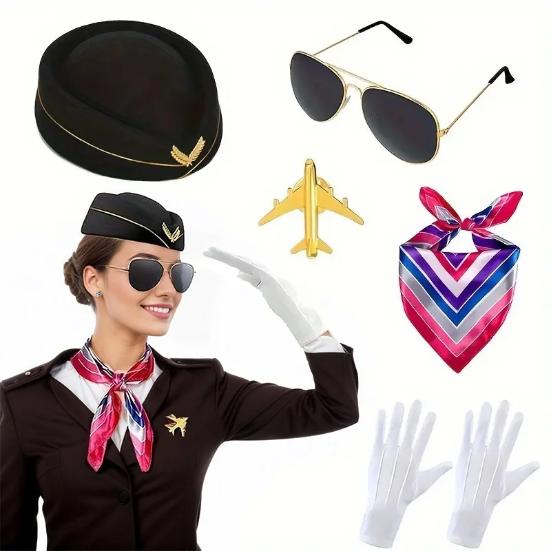 

Flight Attendant Clothing Accessories Flight Attendant Classy Airline Dress Up Flight Attendant hat,sunglasses,scarf,Gloves