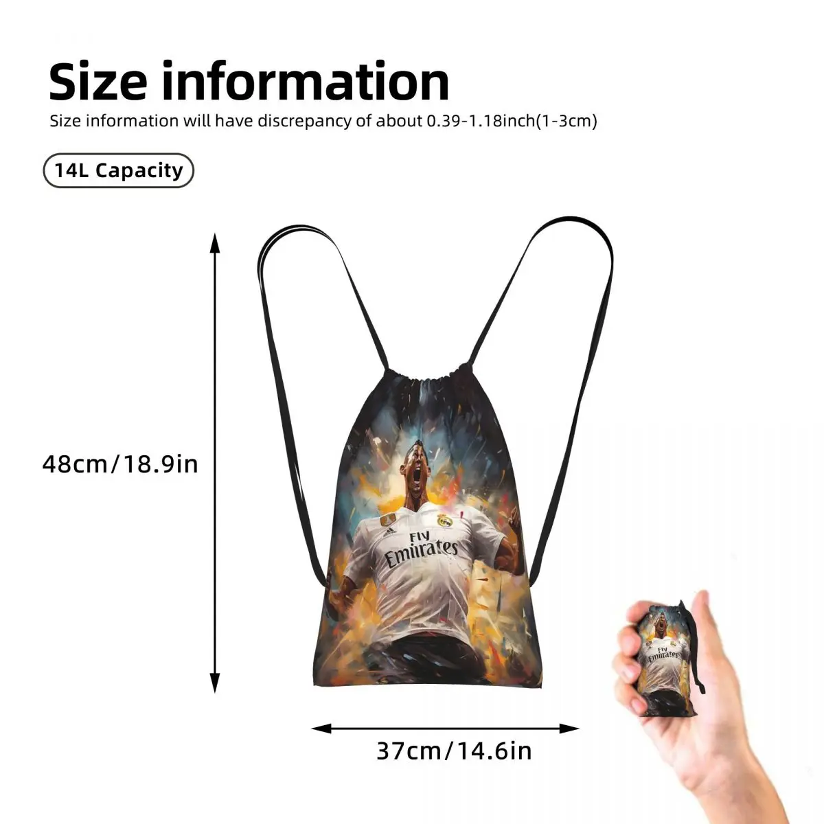 Cristiano Ronaldo Jumps Drawstring Backpack Sports Gym Bag Portable Travel Drawstring Bag for Men Women