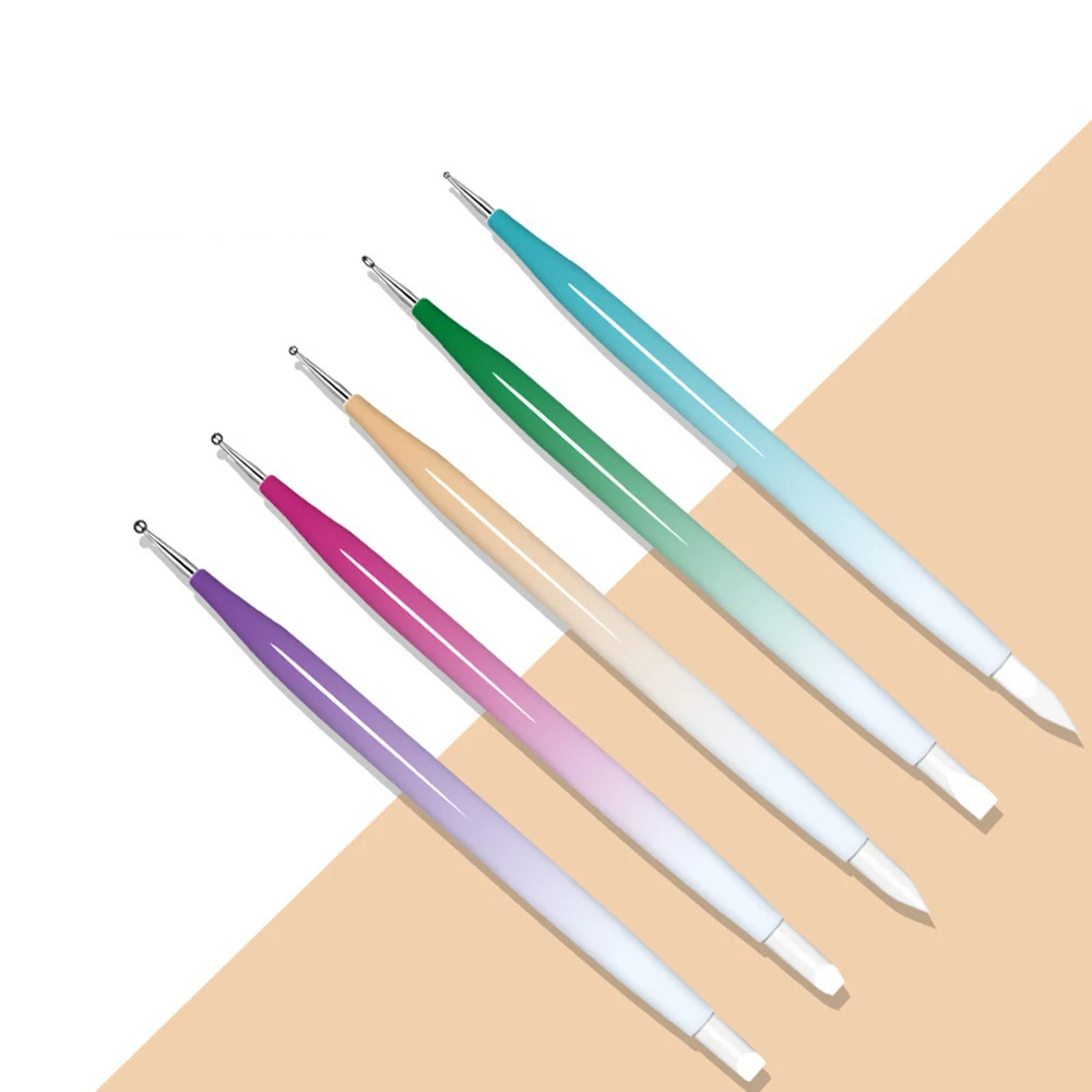 5 pezzi pennelli per design per unghie a doppia estremità kit di penne in silicone strumenti per punteggiare le unghie per intaglio strumenti per effetti di disegno scultura del salone di casa