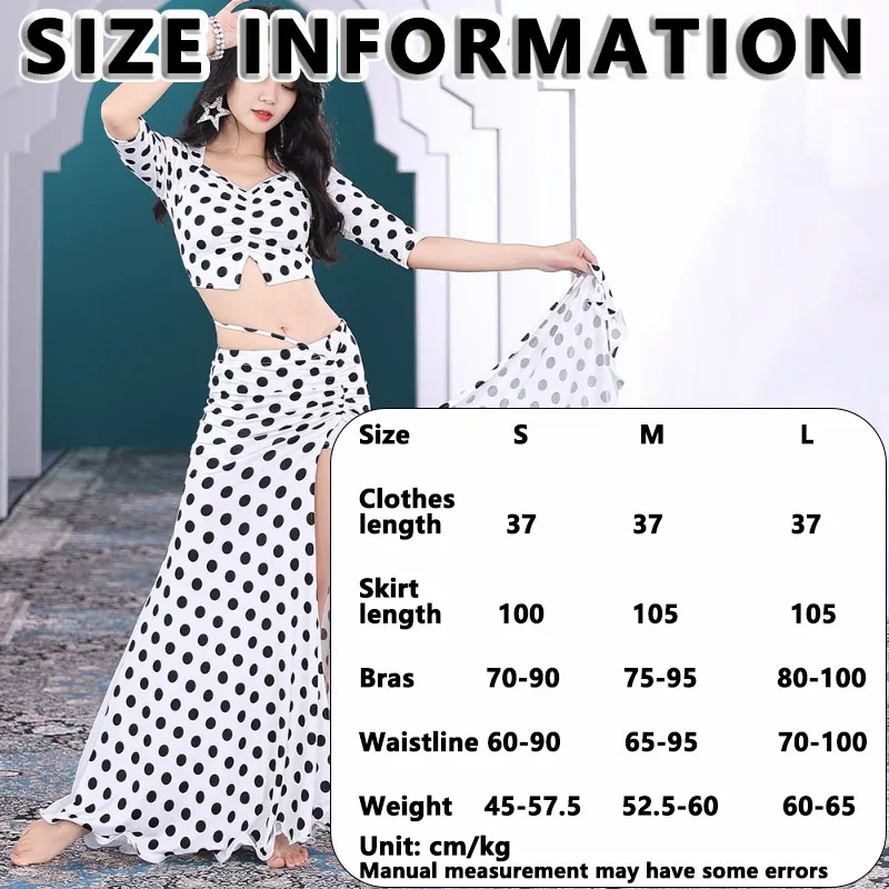 New Belly Dance Practice Dress Sexy Polka Dot Top + Long Skirt Suit Oriental Dance Table Performance Dress Group Wear Daily