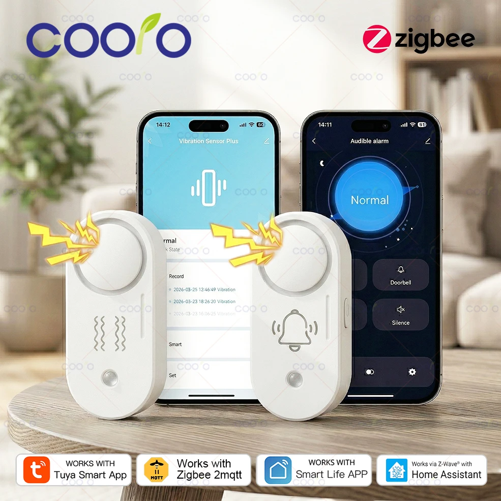 

Умный датчик-сирена Tuya Zigbee с вибрацией, звуком и светом, 110 дБ, аудиосигнализация, питание от батареи, совместим с Smart Life HA Zigbee2MQTT