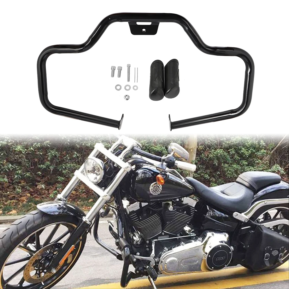 Motorrad schwarz Autobahn Crash Bar Front Motors chutz für Harley Softail Breakout Street Fat Bob Heritage Low Rider 2014-2018