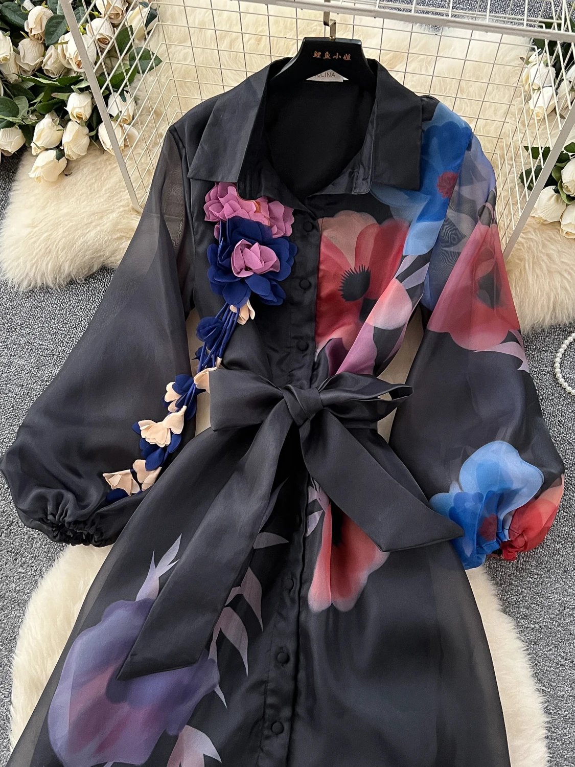 ชุดกิโมโนเอลี ลอง ดร. สำหรับผู้หญิง เอวสูง ลายพิมพ์ พร้อมกระโปรงทรงโคมไฟ สไตล์เกาหลี เหมาะสำหรับใส่ไปทำงาน