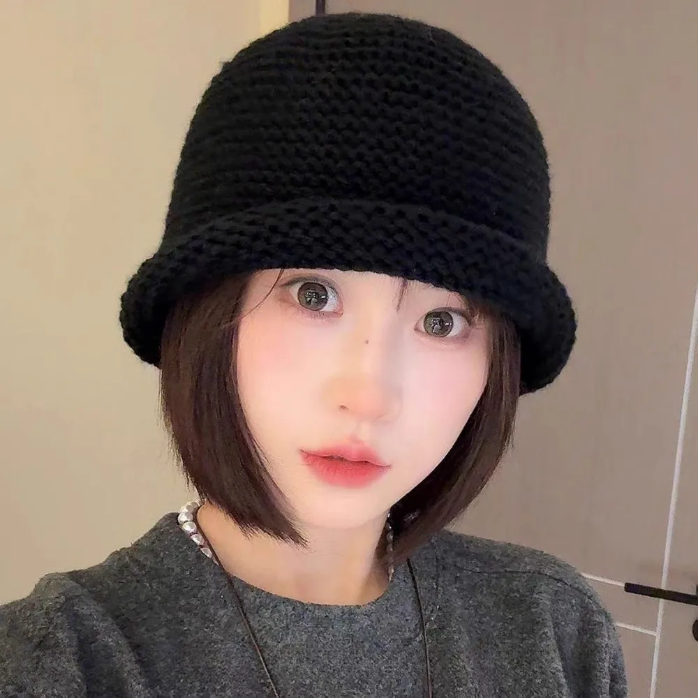Fashion Coarse Knit Knit Fisherman Hat Rolled-Edge Ear-Protecting Knit Hat solid color Winter Hat Autumn and Winter