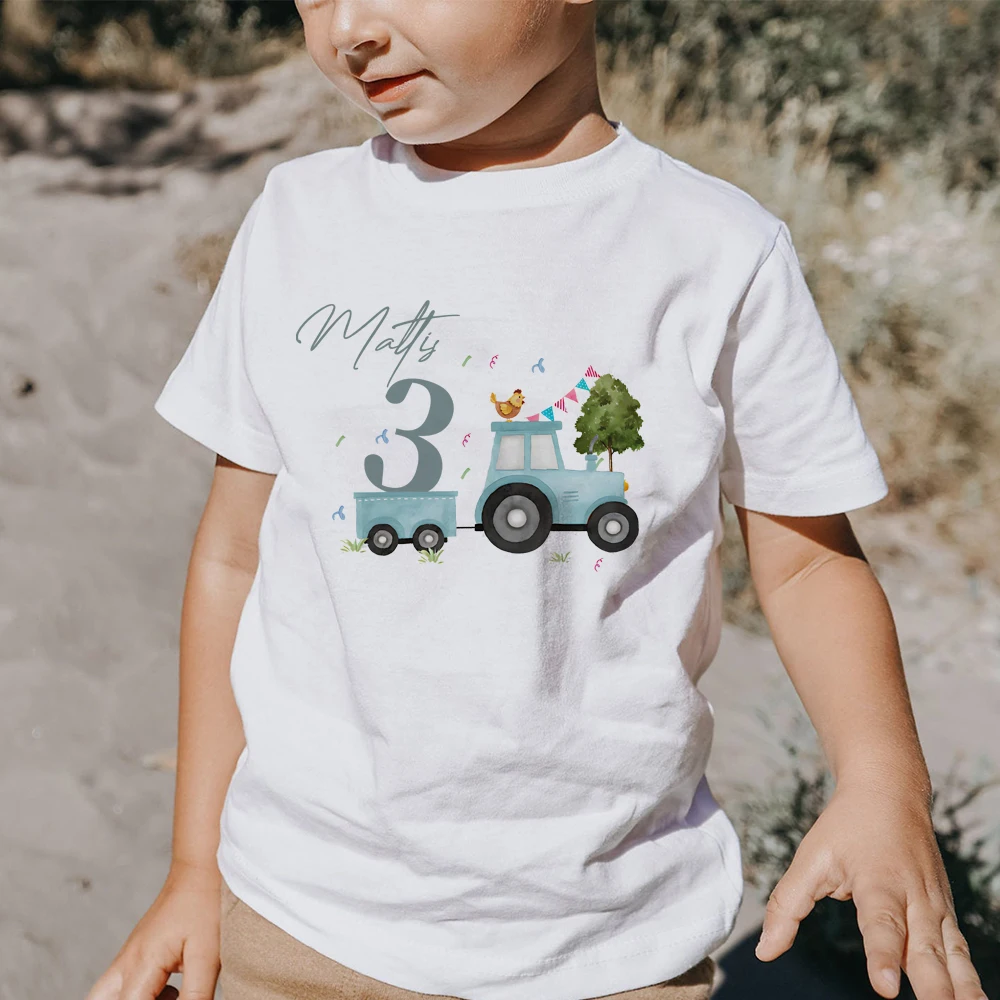 Personalized Birthday Child Boy Girl Tractor Farm Farm Animals Printed Birthday Shirts Summer Short Sleeve Children\'s T-shirt