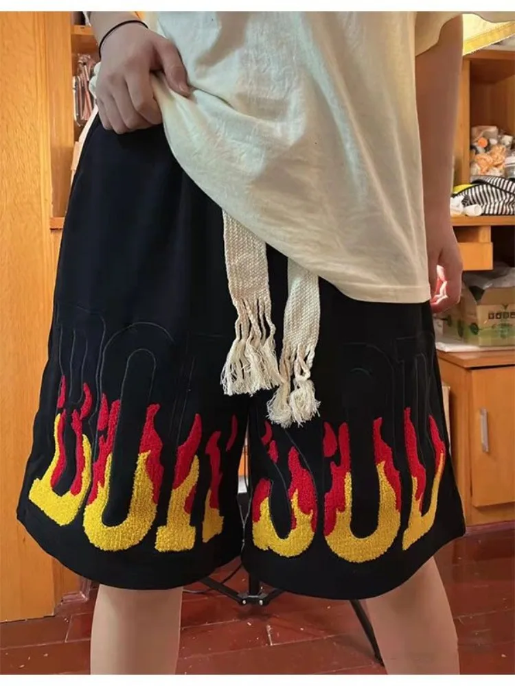 خمر الشارع إلكتروني التطريز خمس نقاط السراويل مستقيم فضفاض واسعة الساق السراويل 2025 صيف جديد عالية الخصر سراويل قصيرة #1