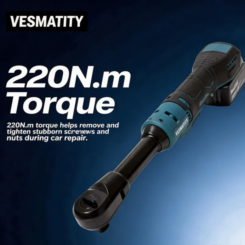 Cordless Ratchet Wrench 220N.m 3/8 1/2 Inch Extended Head Screw Nut Remover Brushless Stage Construction For 18V-20V Battery