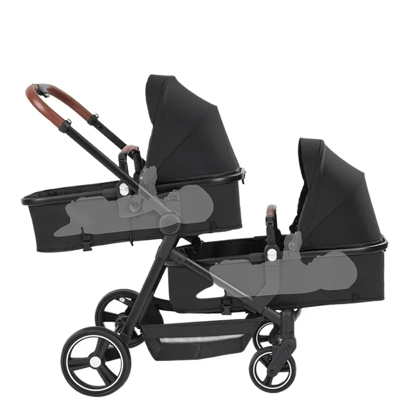 Poussette jumelle pour enfants, chariot pliant portable, paysage élevé, poussette pour bébé