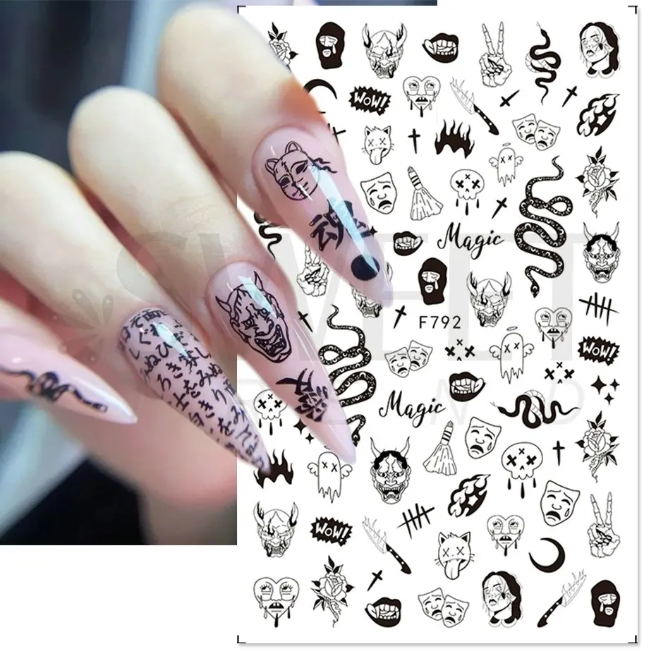 3D Halloween Nail Art Stickers Cartoon Skull Pumpkin Snake Nail Decals Autumn Maple Leaf Slider Manicure Accessories BESTZ-CS050