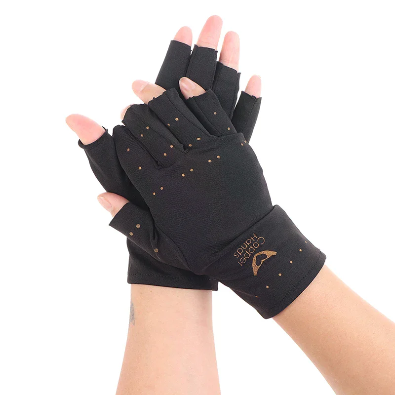 1 paire de gants de compression en cuivre pour femmes et hommes, gants sans doigts pour soulager les douleurs du canal carpien et des articulations
