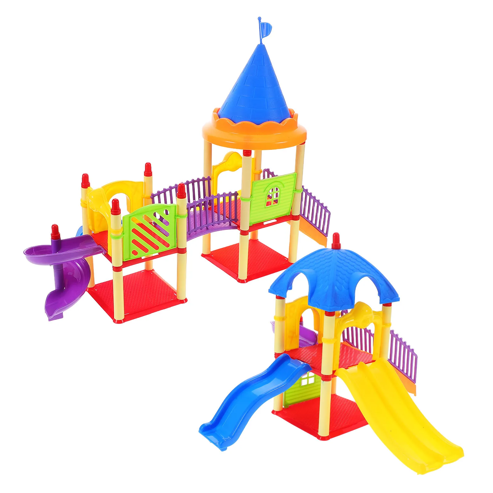 2Pcs Children Slide Playhouse Miniature Playground Accessory Creative Roleplay Home Ornament Miniature Scene Decor