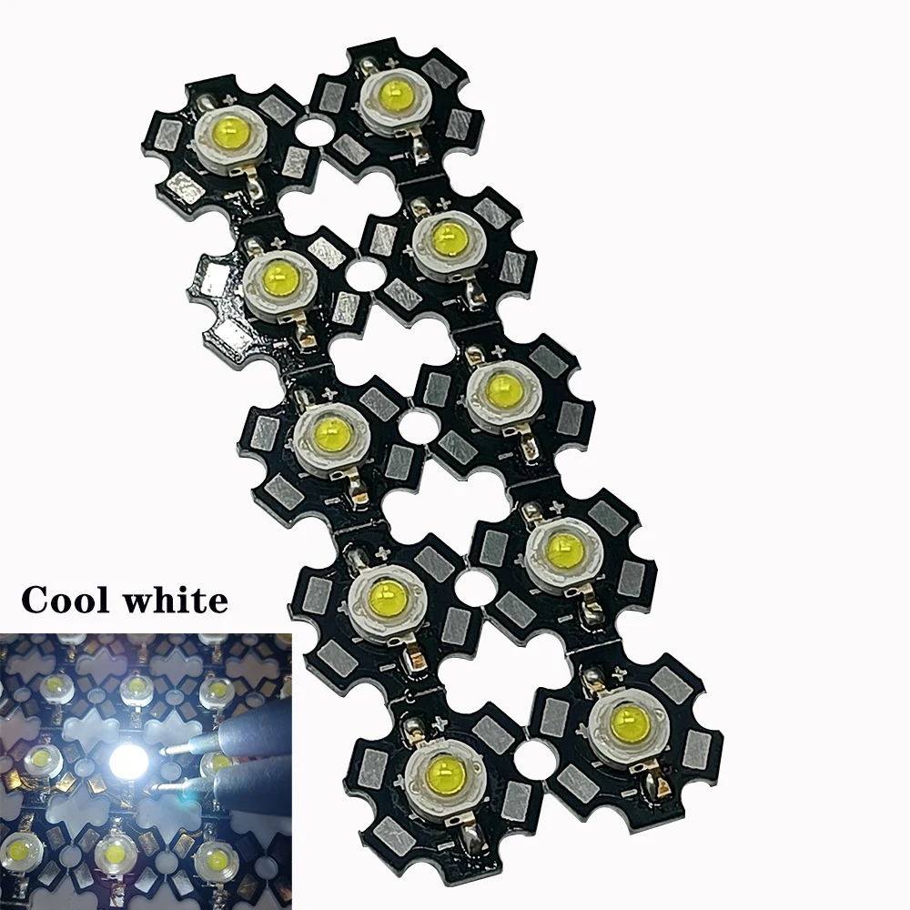 10X 20mm 3V 1W 3W High Power Chip Light Bead White Red Blue Green Led Beads Emitter LED Bulb Diodes Lamp with Star Min Heatsink