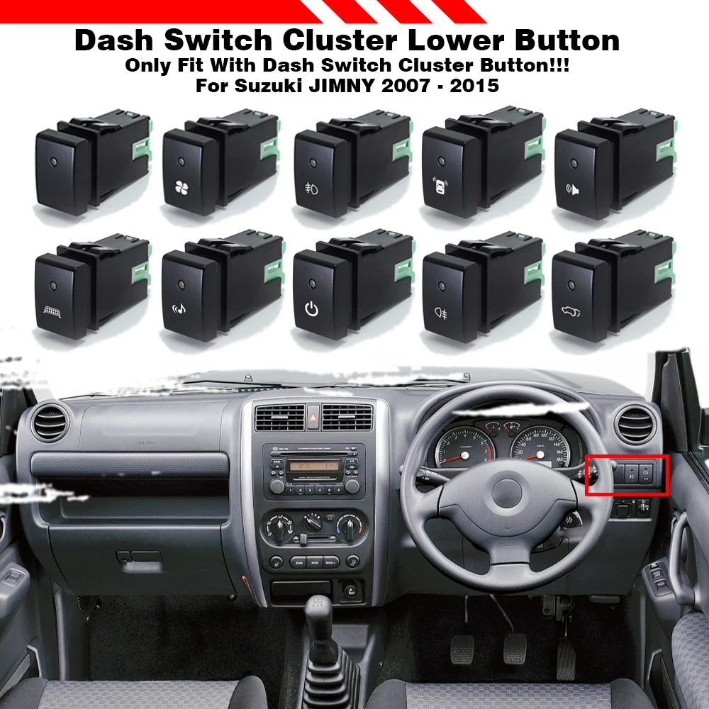 

1pcs Dash Switch LED Light Spotlight Push Button Switch with Wire for Suzuki JIMNY 2007-2015