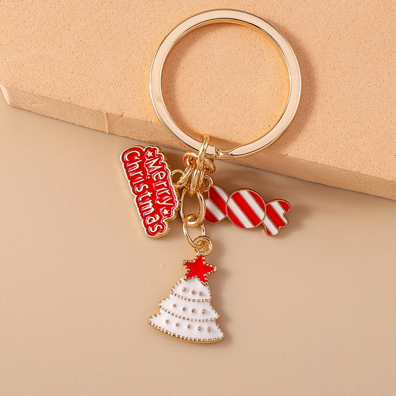 Modischer Weihnachtsbaum-Schneemann-Schlüsselanhänger für Autoschlüssel Festliche Geschenke für Frauen Männer Handtaschenanhänger Schlüsselringe DIY-Accessoires – Detail 6