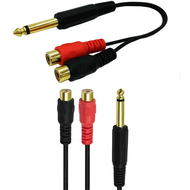 RCA to 1/4 Adapter RCA Female to 6.35mm 1/4 inch Male Mono TS Interconnect Audio Y Splitter Cable Gold Plated 20cm