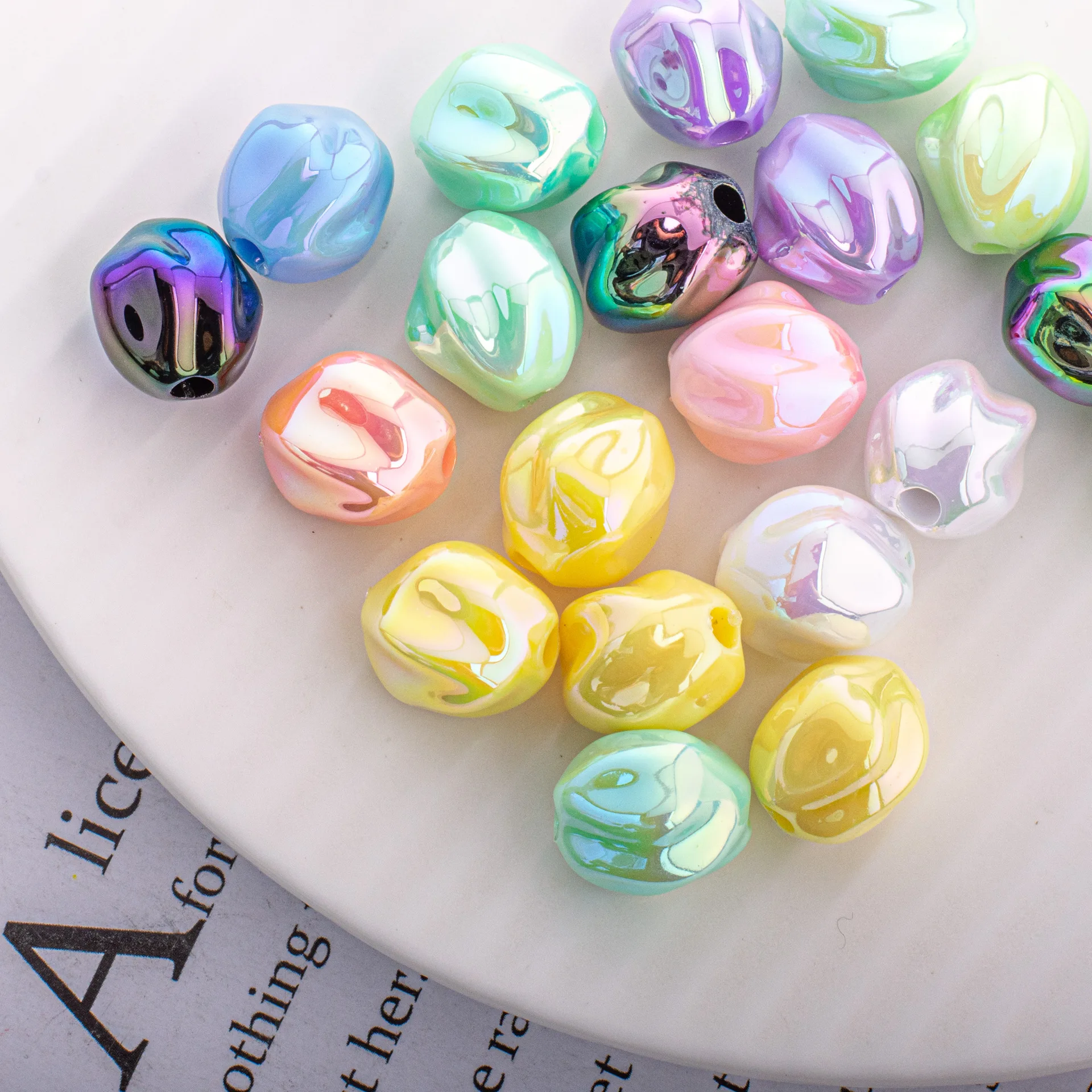 

New style 100pcs/lot uv color print geometry irregular shape acrylic straight holes beads diy jewerly pendant accessory