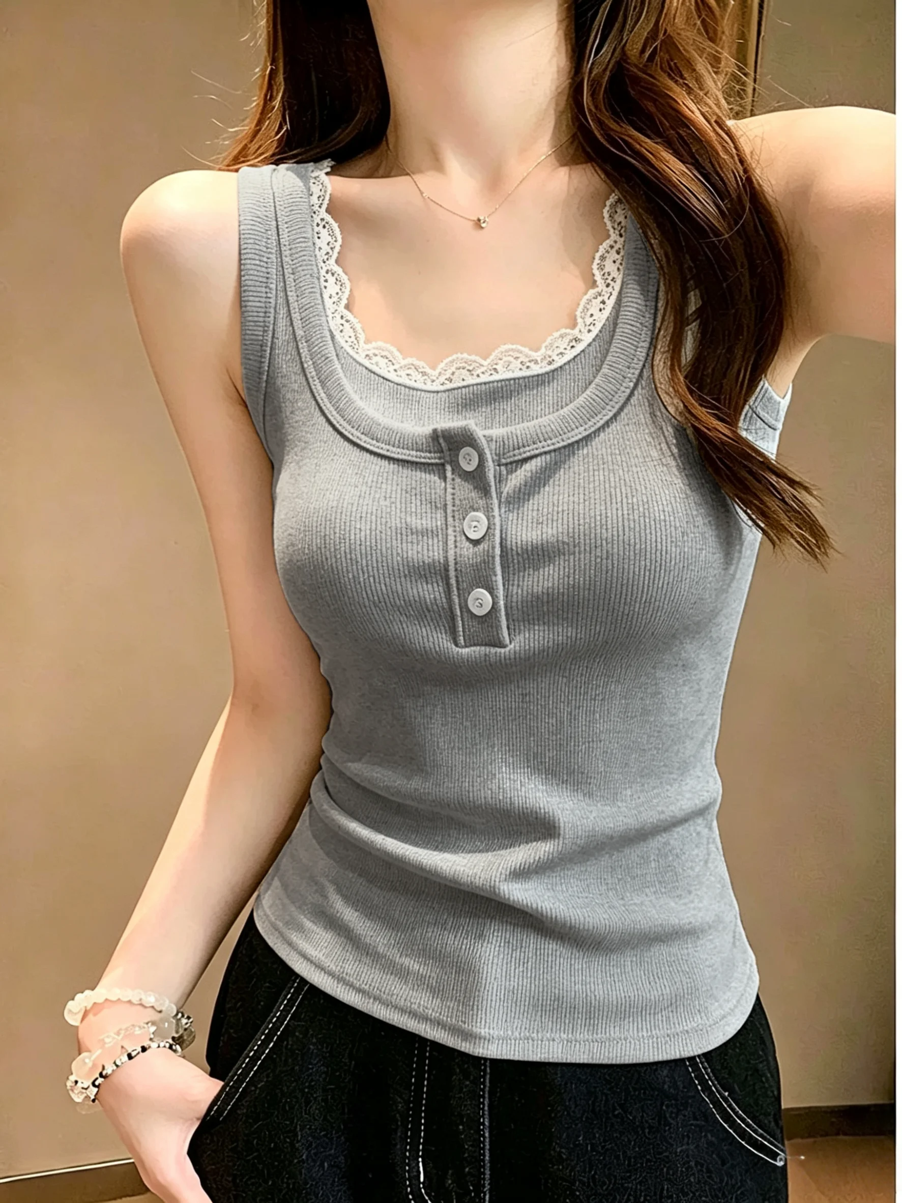 

2026 New Lace Strap Vest Women Spring Summer Large Size Inner Wear Outer Wear Base Layer Spicy Girl Slim Fit Top