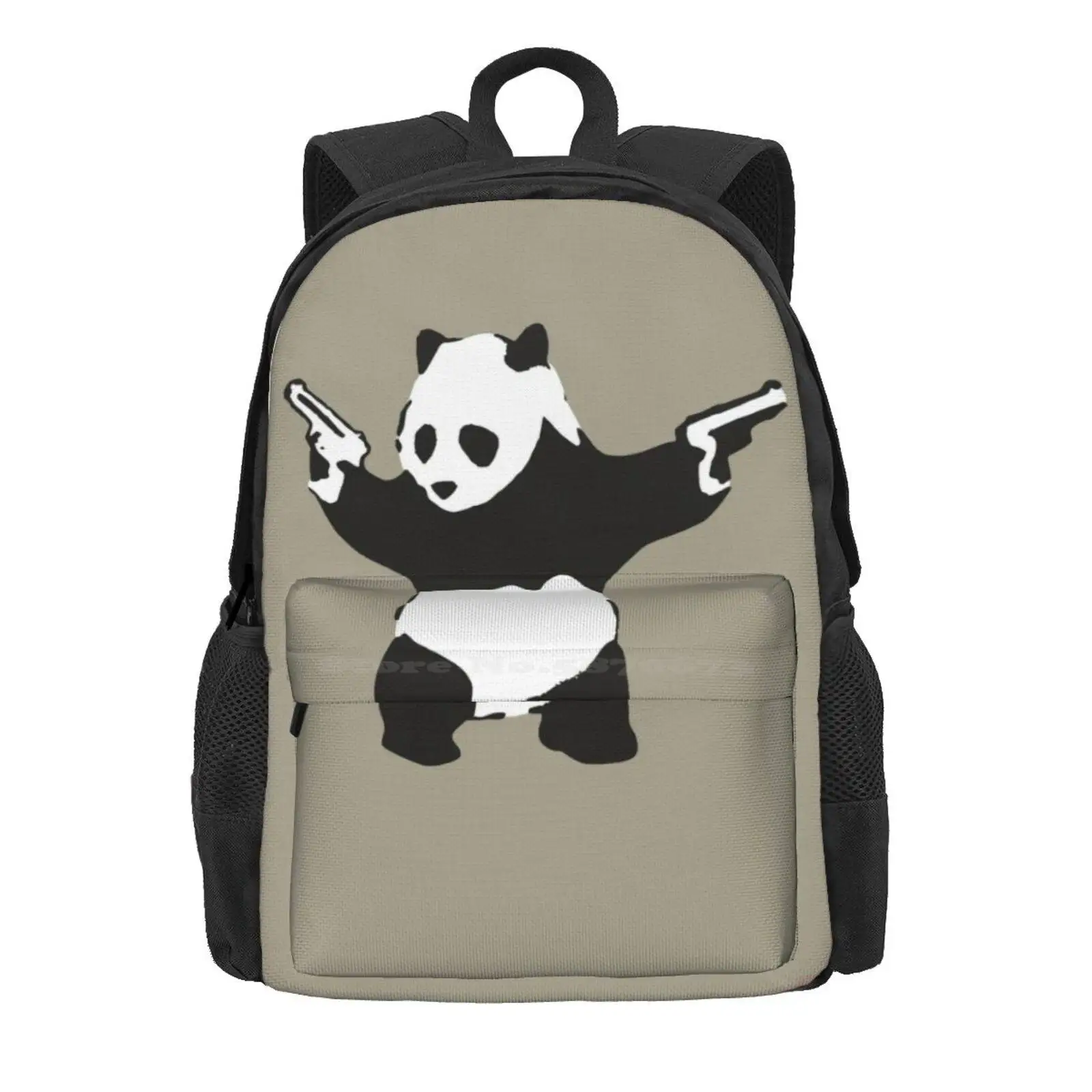 Panda Holding Guns 2014 - Banksy Graffiti Hot Sale Schoolbag Backpack Fashion Bags Banksy Panda Guns Street Art Graffiti Wall