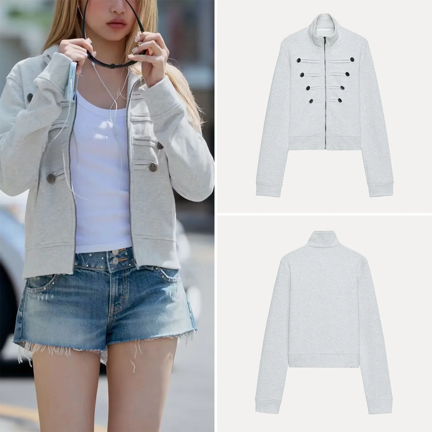 Napoleon Style Stand Collar Sweatshirt Jacket Women's Fashion Personality Summer New Arrival ZADATA Standard Fit Long Sleeve