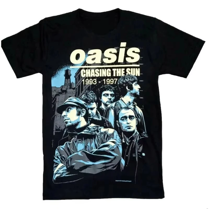 2026 Oasis Chasing The Sun 1993-1997 Band Portrait Graphic T Shirt Unisex Short Sleeve Vintage Rock Art Casual Street Tee