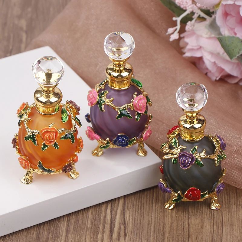 1Pc Dubai 15ML Perfume Bottle Beauty Salon Colored Threaded Glass Essential Oil Vacuum Packing Bottle