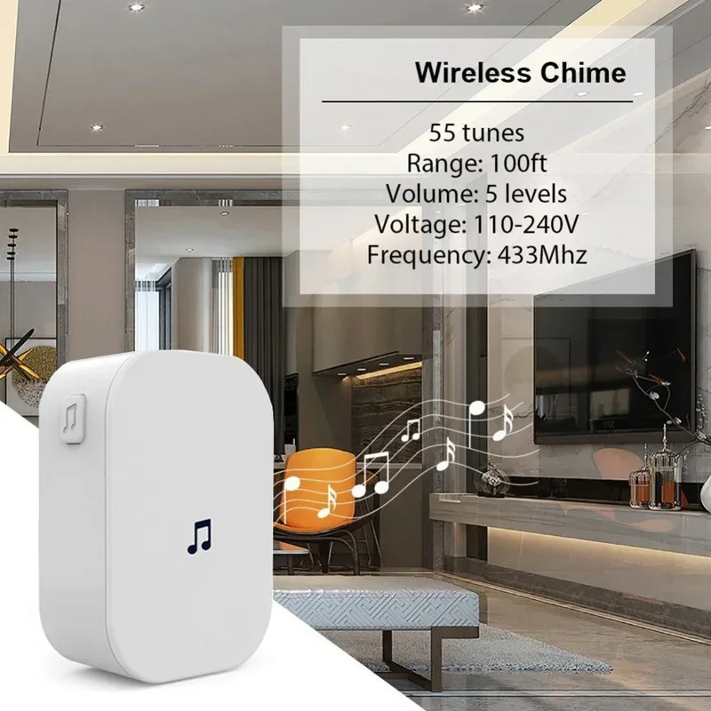 Wifi Wireless Doorbell Indoor Chime 100DB 433MHz Waterproof Door Ring Chime Doorbell Receiver Ding Dong