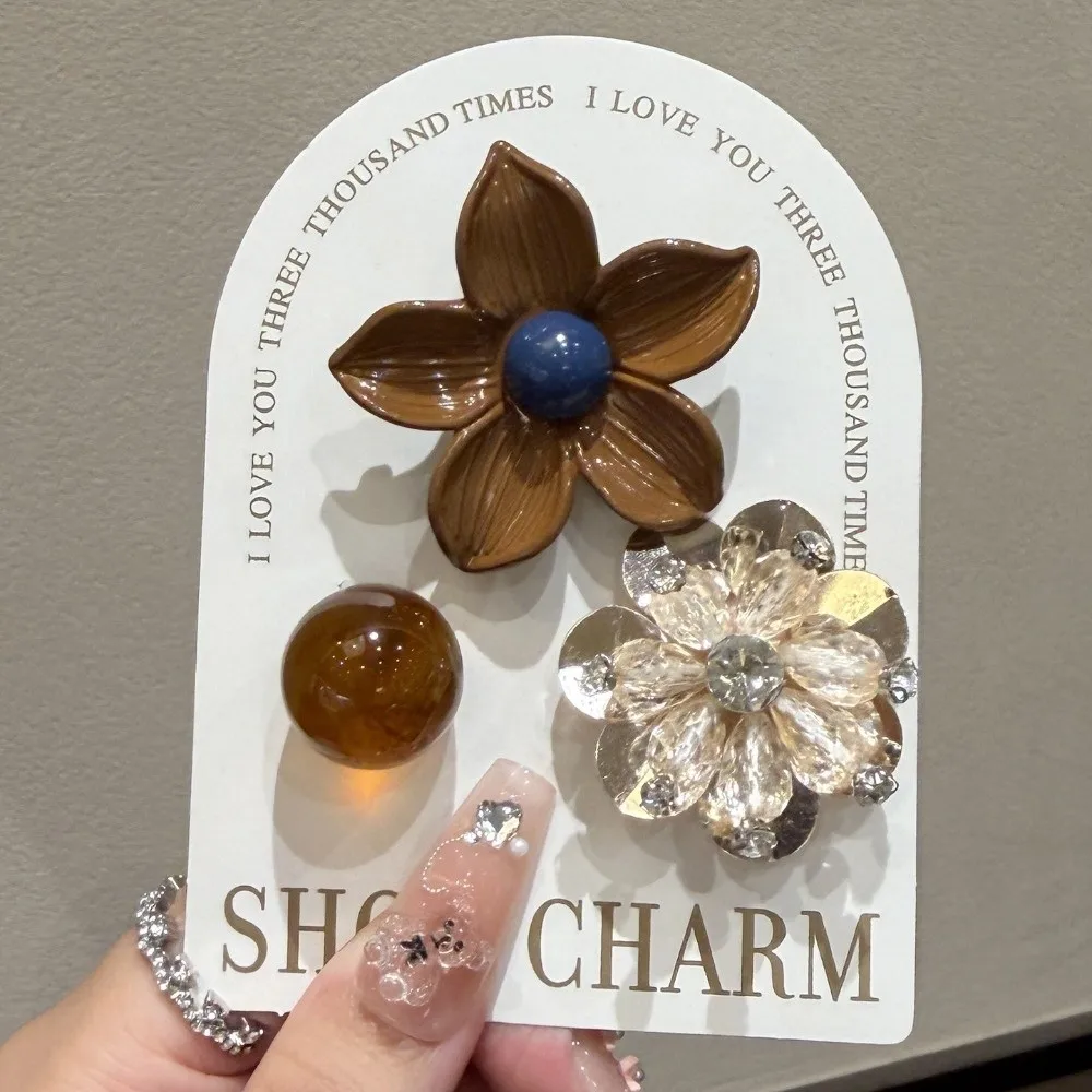 3pcs/set Flower Bead Chain Crystal Shoe Charms Sparkling Handmade Heavy Work Shoe Clips Elegant Tassel Pearl Jelly Shoes Charm