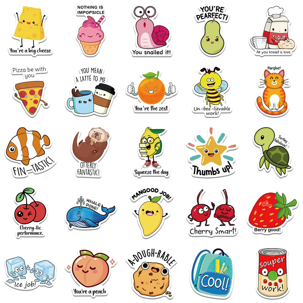 10/30/50PCS Educational Stickers for Kids Cartoon Animal Food Graffiti Sticker DIY Luggage Laptop Phone Bike Skateboard Kids Toy