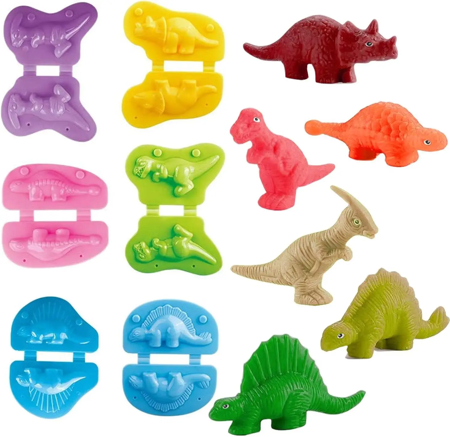 

6 Dino Molds Dough Set with 5 Colors, Creative Gift for Kids Ages 3-8