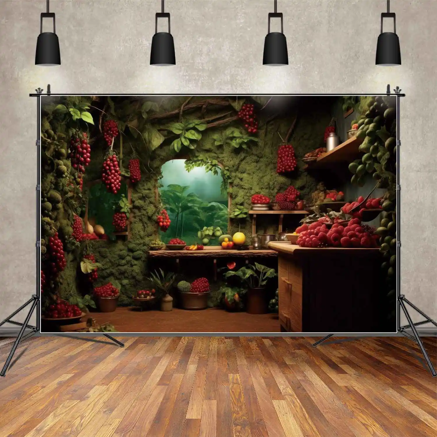 MOON.QG Backdrop Forest Green Grass Wall Room Kids Birthday Photo Booth Photography Background Greenery Red Berry Decor Supplies