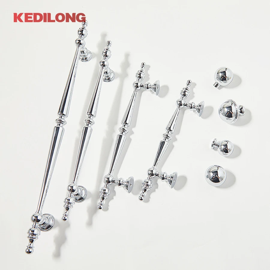 

KEDLO French Cream Style Solid Brass Pull Handle Kitchen Cabinet Silver Handle Drawer Bright Chrome Handle