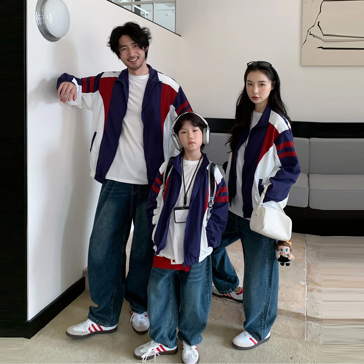Family Matching Sport Jacket Color Zip Up Loose Pullover Mom Kid Pants Set Spring Autumn Daily Casual Mother Son Daughter Outfit