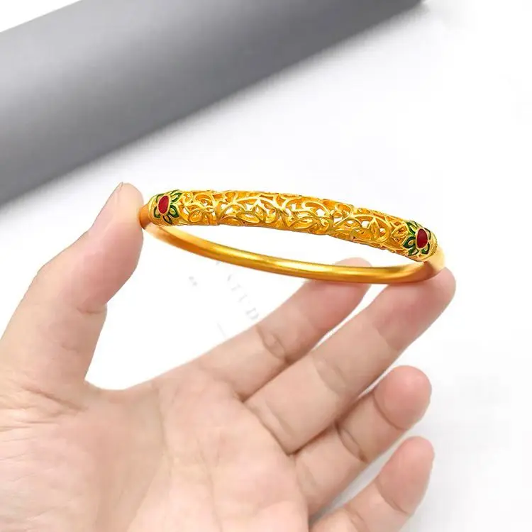 

Вьетнамский песочный золотой эмалевый браслет Dunhuang Heritage Auspicious Filigree Резные украшения для женщин Роскошный ажурный символический дизайн